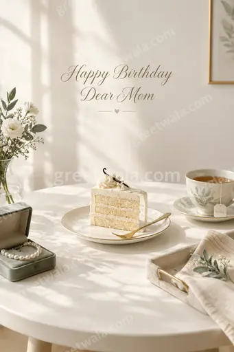 Elegant minimal birthday card for mom with soft florals and warm heartfelt Happy Birthday Dear Mom greeting.
