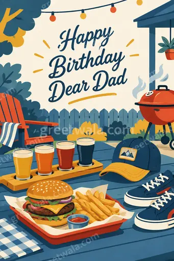 Modern flat vector birthday card radiating warm love with cheerful colors celebrating Happy Birthday Dear Dad elegantly.