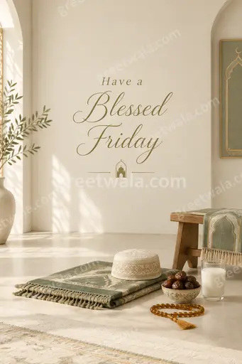 Elegant minimal Blessed Friday card with soft light, calm typography displaying Have a Blessed Friday in serene style.
