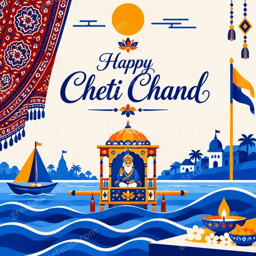 Happy Cheti Chand flat vector card with joyful festive mood, bright colors and elegant modern minimal design.