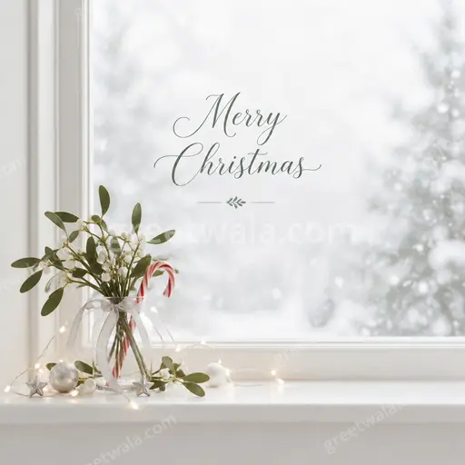 Elegant minimal Christmas card with soft winter whites, delicate gold accents, and warm Merry Christmas greeting.