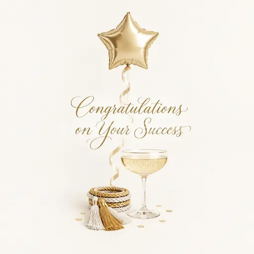 Elegant minimal Congratulations card with 'Congratulations on Your Success' in refined gold script on soft ivory background.