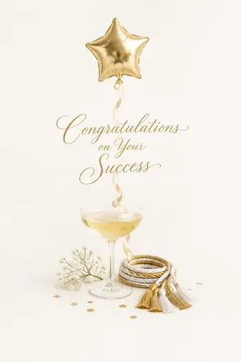 Elegant minimal card with soft gold accents celebrating Congratulations on Your Success in calm joyful style.
