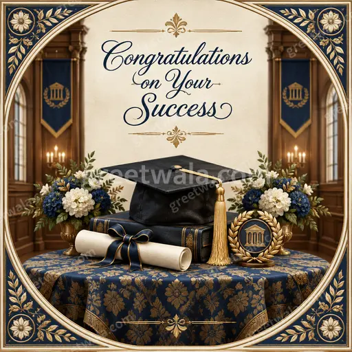 Ornate traditional congratulations card with golden flourishes and warm celebratory mood, displaying Congratulations on Your Success elegantly.
