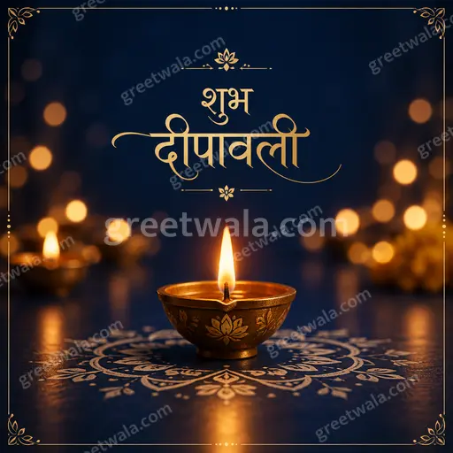 Elegant minimal Diwali card glowing with golden diyas, soft maroon background, radiating warmth, peace, and festive serenity with शुभ दीपावली.