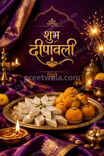 Premium Hindi Diwali showcase card displaying शुभ दीपावली with glowing diyas, golden elegance, festive warmth, and timeless celebratory splendor.