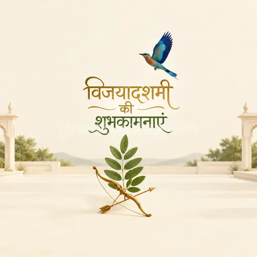 Elegant minimal Dussehra card displaying विजयादशमी की शुभकामनाएं with golden diyas on calm maroon background.