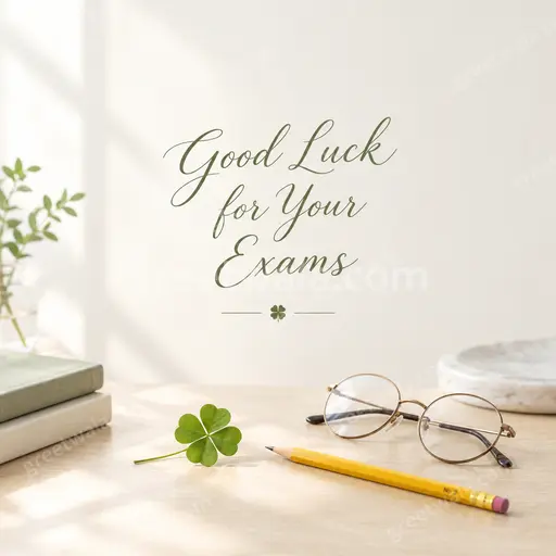 Elegant minimal exam wishes card with calm pastel tones and graceful typography saying Good Luck for Your Exams.
