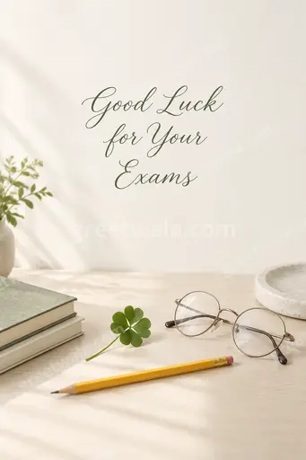 Elegant minimal exam wishes card with soft calm tones reading Good Luck for Your Exams.
