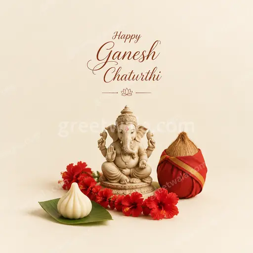 Elegant minimal card with serene Lord Ganesha motif, soft gold tones, and Happy Ganesh Chaturthi greeting.