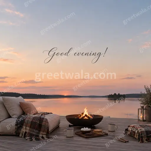 Elegant minimal Good evening card featuring soft twilight gradients, graceful typography, and a calm peaceful serene mood.
