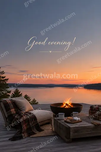 Elegant minimal evening card showing Good evening in soft twilight hues with calm peaceful style.