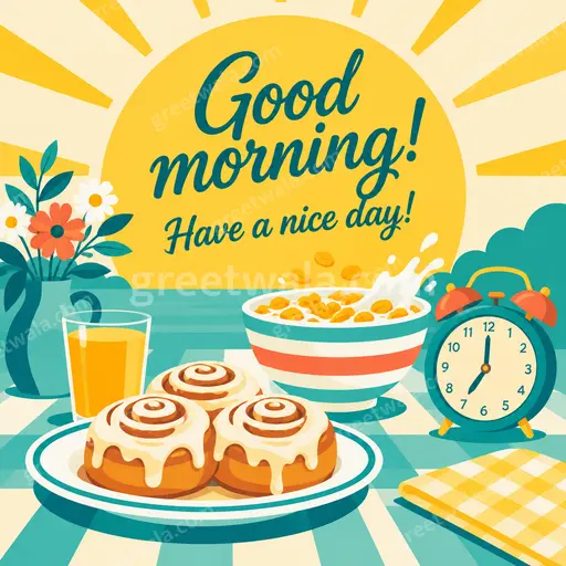 Cheerful modern flat vector card displaying Good morning Have a nice day with sunny bright mood.