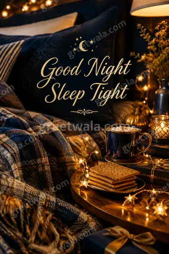 Tranquil premium moonlit night with twinkling stars and soft clouds evoking calm, cozy Good Night Sleep Tight wishes.