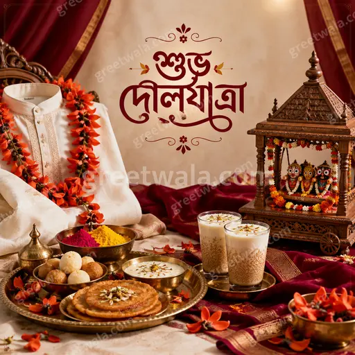 Vibrant premium Holi card displaying শুভ দোলযাত্রা with joyful colors, festive lights, and elegant celebratory charm.