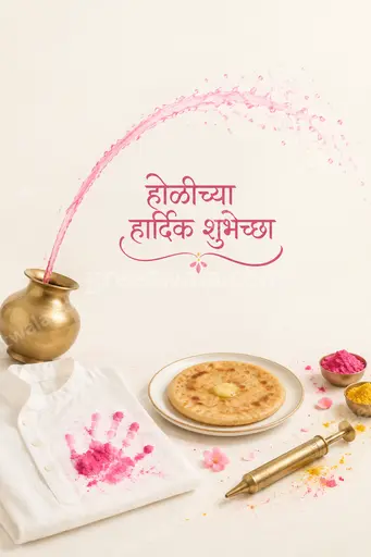 Elegant minimal Holi card in soft pastel colors with gentle color splashes and Marathi greeting होळीच्या हार्दिक शुभेच्छा.