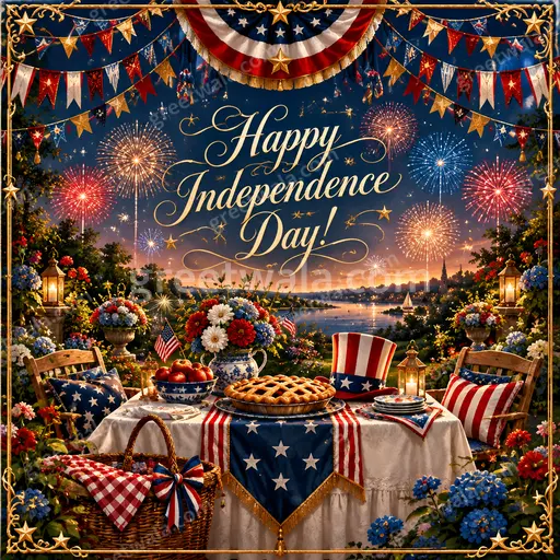 Ornate traditional Independence Day card displaying 'Happy Independence Day!' with rich tricolor elegance and proud festive warmth.
