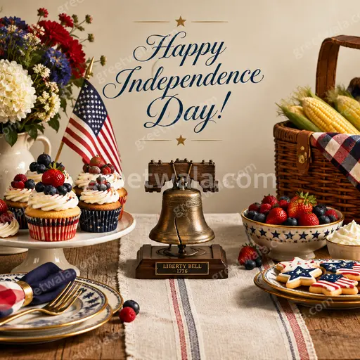 Premium Independence Day card radiating patriotic pride with elegant tricolor motifs, festive fireworks, and glowing 'Happy Independence Day!' greeting.