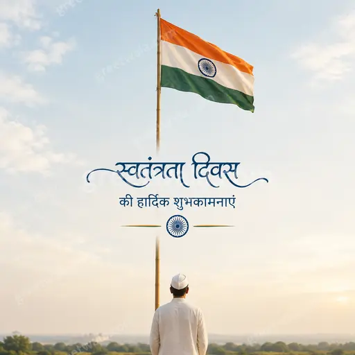 Elegant minimal Independence Day card with soft tricolor tones, showcasing Hindi wishes in calm patriotic graceful style.