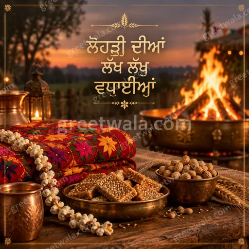 Premium Lohri showcase card with warm festive bonfire glow, vibrant Punjabi motifs, and elegant golden accents.