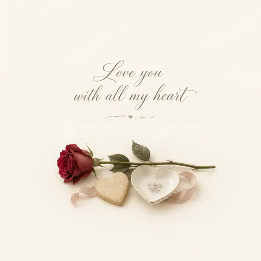 Elegant minimal love card with soft blush tones, delicate hearts, and the greeting Love you with all my heart.