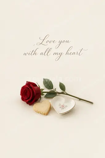 Elegant minimal Love quotes card showing 'Love you with all my heart' with soft romantic tones and graceful typography.