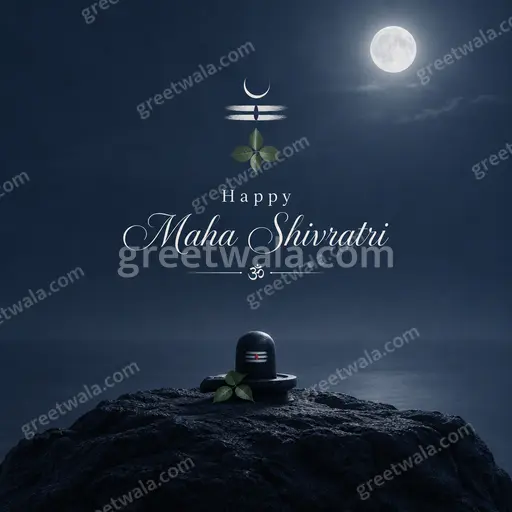 Elegant minimal Maha Shivratri card with serene moonlit tones and delicate Shiva-inspired motifs displaying Happy Maha Shivratri.