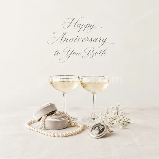 Elegant minimal card displaying Happy Anniversary to You Both with soft florals, gold accents and warm romantic mood.