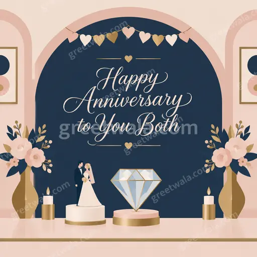 Modern flat vector anniversary card showing Happy Anniversary to You Both with elegant florals and warm romantic tones.
