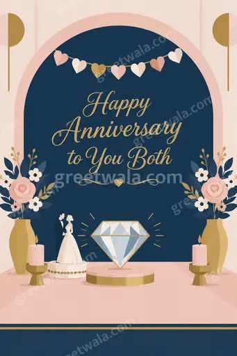 Modern flat vector card displaying 'Happy Anniversary to You Both' with romantic florals and warm elegant celebration mood.