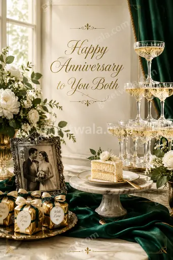 Elegant floral premium anniversary card radiating warm romantic joy with golden accents celebrating Happy Anniversary to You Both.