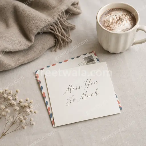 Elegant minimal Miss You So Much card with soft neutral tones and delicate typography evoking gentle longing.