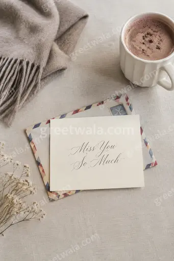 Elegant minimal Miss You So Much card with soft neutrals, delicate typography, and calm tender longing.