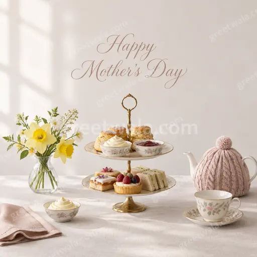 Elegant minimal Mother's Day card with "Happy Mother's Day" text in soft florals and calm loving tones.