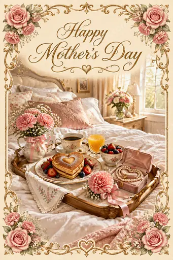 Ornate traditional card displaying 'Happy Mother's Day' with elegant florals evoking warm reverent loving celebration.
