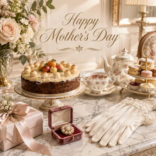 Premium floral showcase card displaying Happy Mother's Day in elegant script with warm loving timeless charm.
