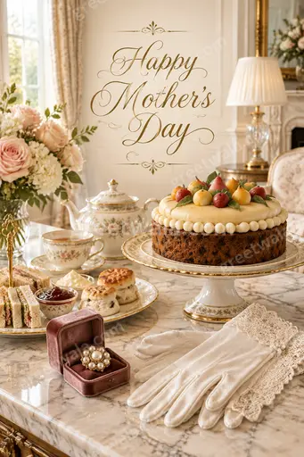 Elegant floral Mother's Day card with soft pink blossoms and golden Happy Mother's Day lettering radiating warm love.