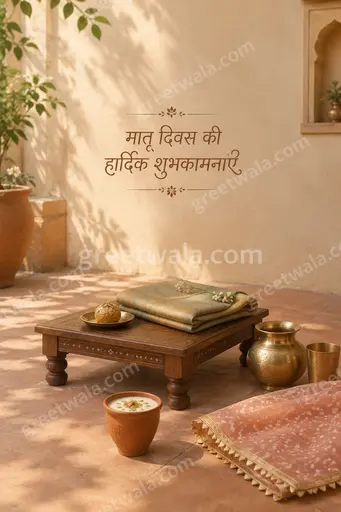 Elegant minimal Mother's Day card in soft pastel tones displaying मातृ दिवस की हार्दिक शुभकामनाएं with delicate floral accents.