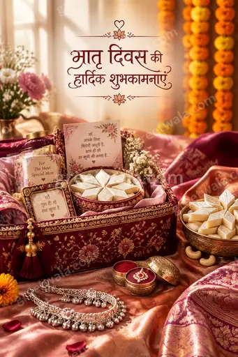 Premium floral Mother's Day card displaying 'मातृ दिवस की हार्दिक शुभकामनाएं' with warm loving elegant glow.