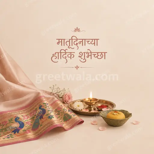 Elegant minimal Mother's Day card featuring soft floral accents and warm tones displaying मातृदिनाच्या हार्दिक शुभेच्छा with graceful charm.
