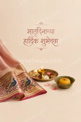 Elegant minimal Mother's Day card with soft pastel florals displaying 'मातृदिनाच्या हार्दिक शुभेच्छा' in graceful warm tones.