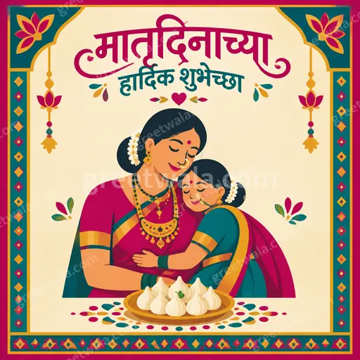 Modern flat vector Mother's Day card in warm pinks displaying मातृदिनाच्या हार्दिक शुभेच्छा with loving floral elegance.
