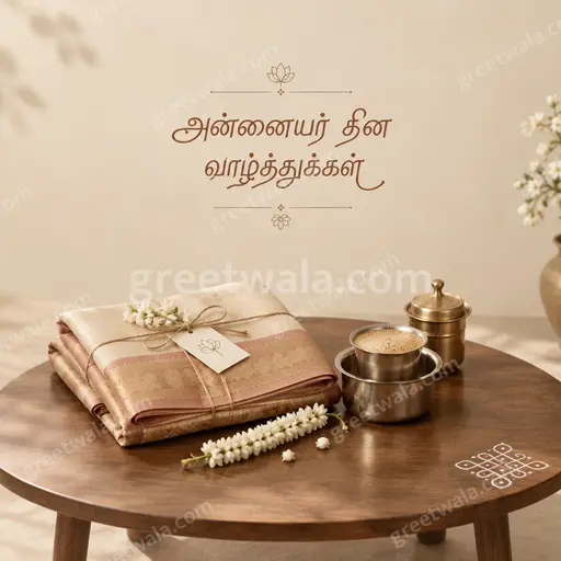 Elegant minimal Mother's Day card in soft pastel tones featuring Tamil greeting அன்னையர் தின வாழ்த்துக்கள் with delicate floral accents.