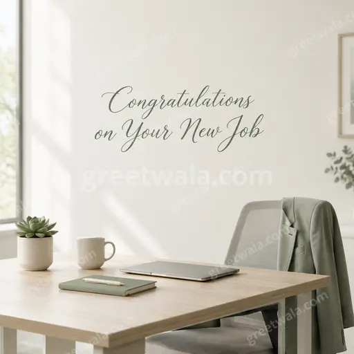 Elegant minimal new job card with soft neutral tones and refined typography celebrating Congratulations on Your New Job.
