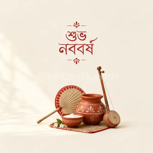 Elegant minimal Bengali New Year card displaying শুভ নববর্ষ with serene golden accents and calm festive sophistication.