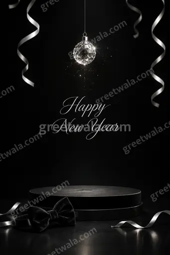 Elegant minimal New Year card with soft golden sparkles and calm festive warmth displaying Happy New Year.