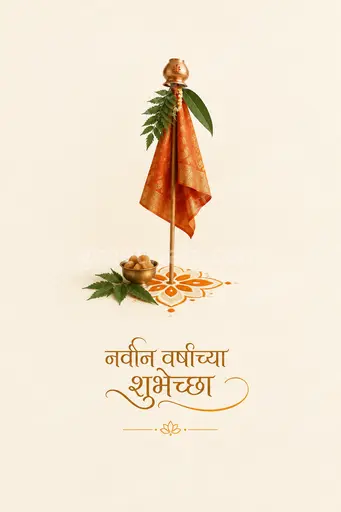 Elegant minimal New Year card in soft gold tones radiating warm festive joy with Marathi greeting नवीन वर्षाच्या शुभेच्छा.