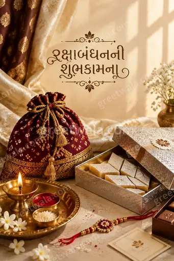 Elegant premium Raksha Bandhan card radiating warmth, love and tradition with graceful festive motifs and sacred rakhi celebration charm.
