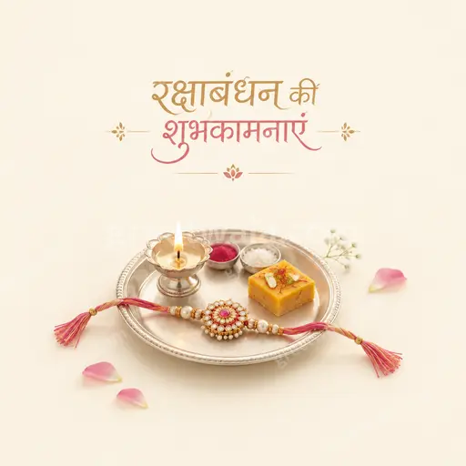 Elegant minimal Raksha Bandhan card displaying रक्षाबंधन की शुभकामनाएं with soft golden tones and graceful festive warmth.