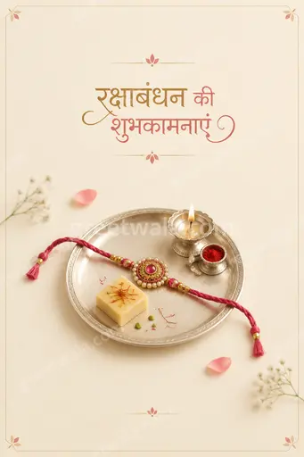 Elegant minimal Raksha Bandhan card displaying रक्षाबंधन की शुभकामनाएं with soft festive tones and graceful traditional accents.